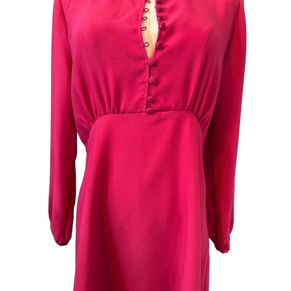 NWOT ZARA M Vintage-Inspired Fuchsia Dress Button Front & Long Sleeves - Picture 6 of 13